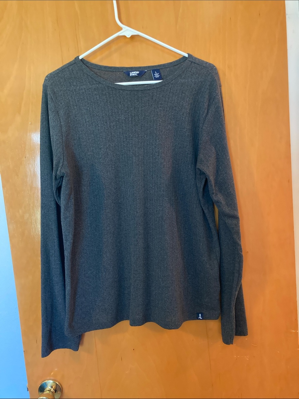 Lands' End women’s Charcoal Ribbed Long-Sleeve Crewneck Shirt